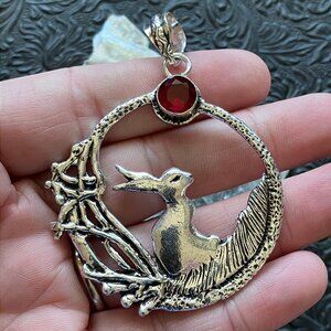 Bunny Rabbit with a Garnet Moon or Sun Crystal Pendant